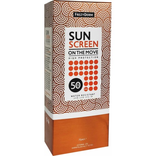 Frezyderm Sun Screen on the Move Αδιάβροχη Αντηλιακή Λοσιόν Προσώπου SPF50 σε Spray 75ml
