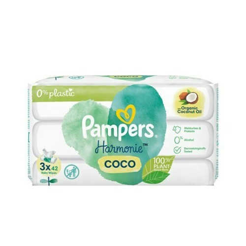 Pampers Harmonie Coco Μωρομάντηλα με Καρύδα χωρίς Οινόπνευμα 3x42τμχ