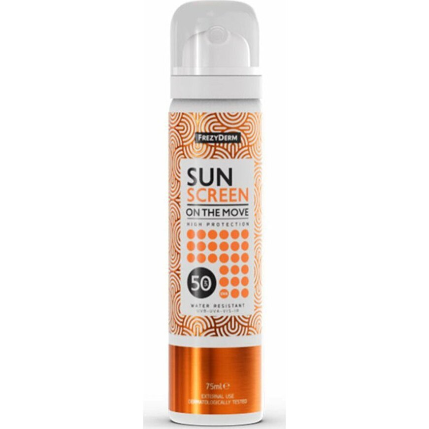Frezyderm Sun Screen on the Move Αδιάβροχη Αντηλιακή Λοσιόν Προσώπου SPF50 σε Spray 75ml
