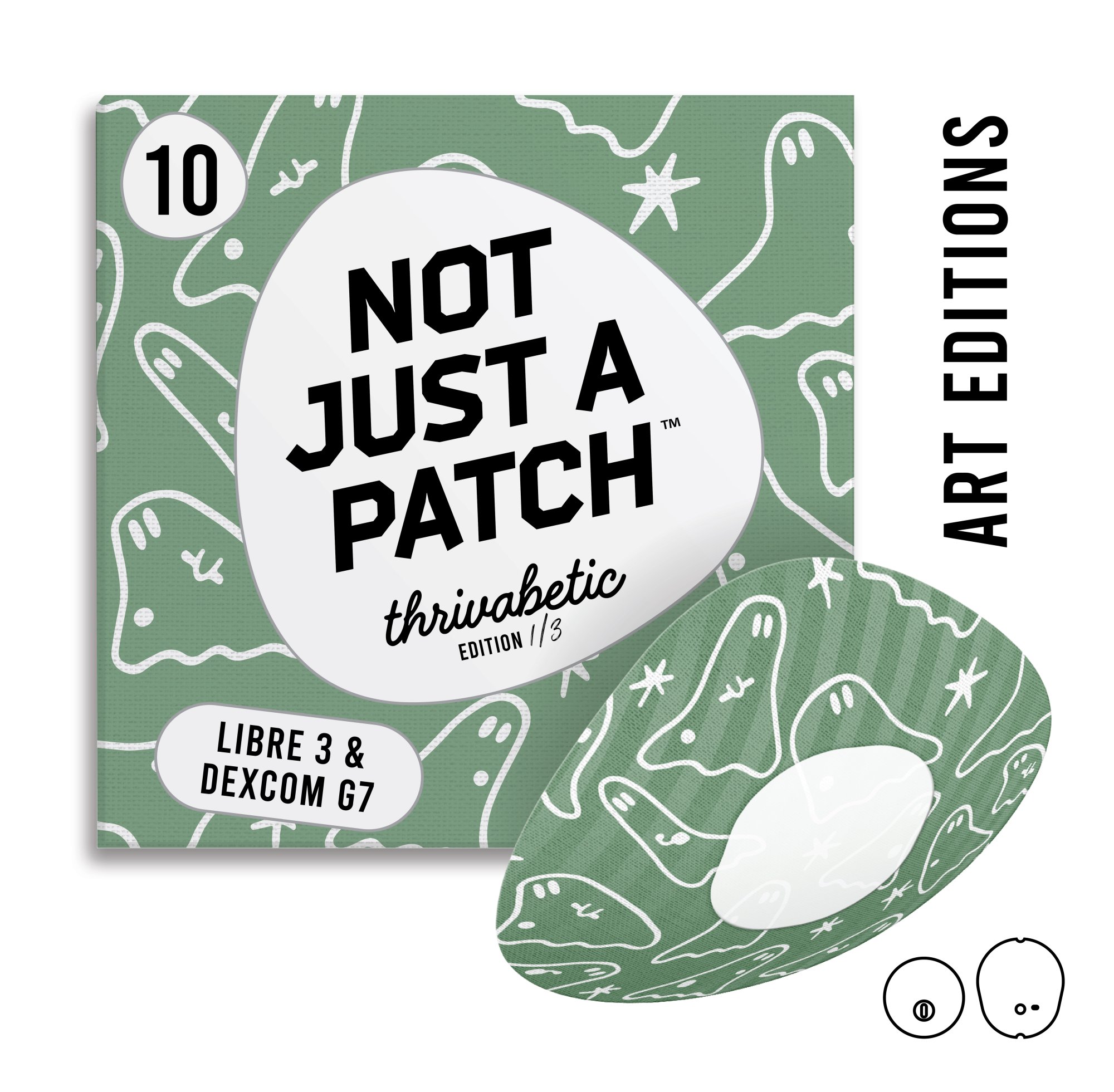 Not Just a Patch Original Thrivabetic Αδιάβροχο Αυτοκόλλητο για Αισθητήρα Dexcom G7, Dexcom ONE+, Freestyle Libre 3, Sibionics GS3, Syai Ultra 10τμχ - T1D Ghosty Mode