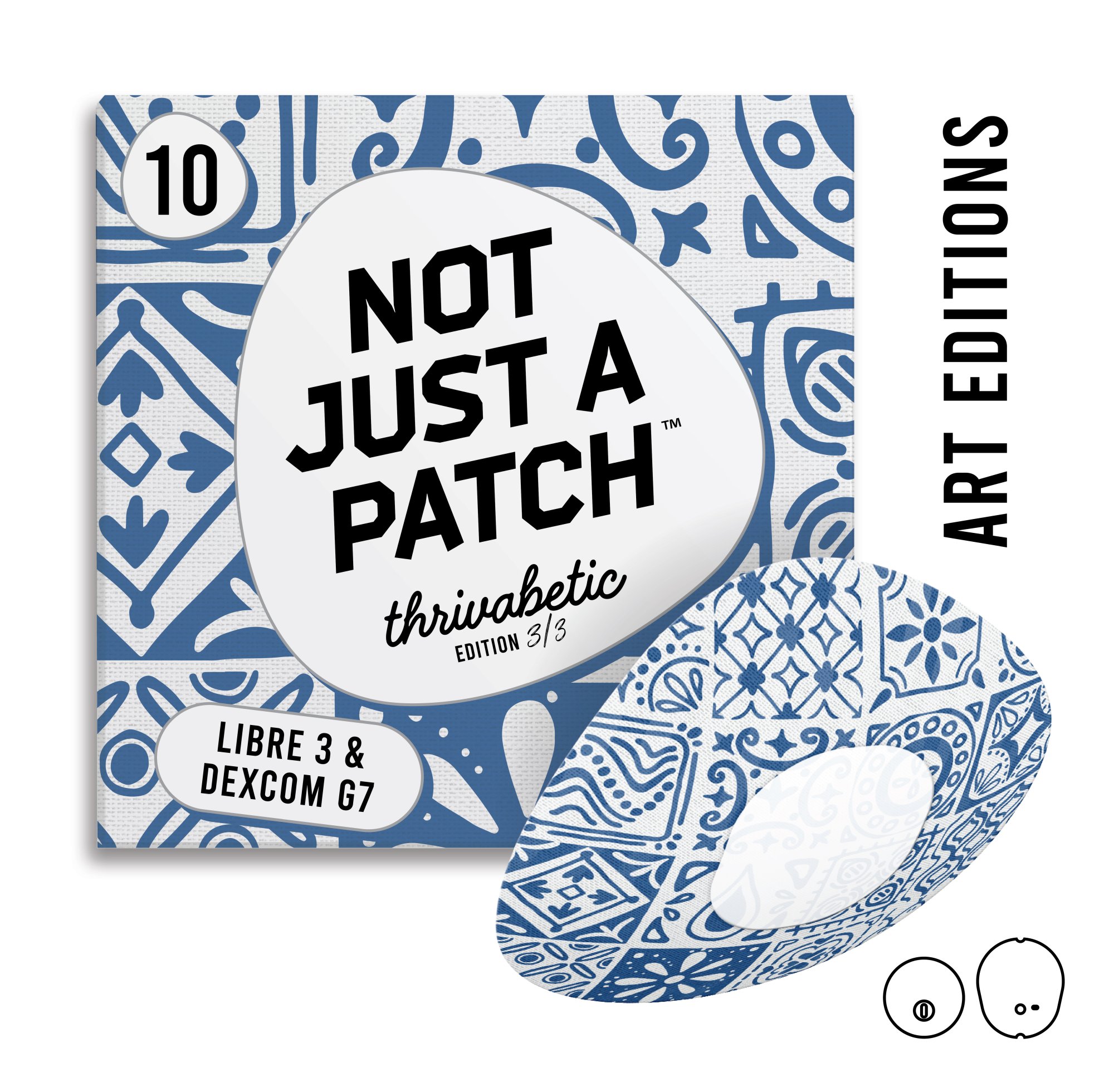 Not Just a Patch Original Thrivabetic Αδιάβροχο Αυτοκόλλητο για Αισθητήρα Dexcom G7, Dexcom ONE+, Freestyle Libre 3, Sibionics GS3, Syai Ultra 10τμχ - Mediterranean Mosaic Blue