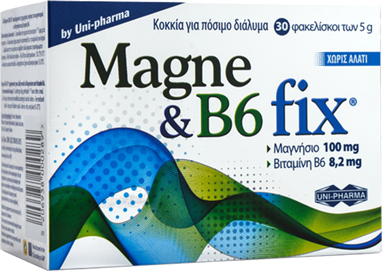 Uni-Pharma Magne & B6 Fix Συμπλήρωμα Διατροφής με Μαγνήσιο και Βιταμίνη Β6 30 Φακελίσκοι