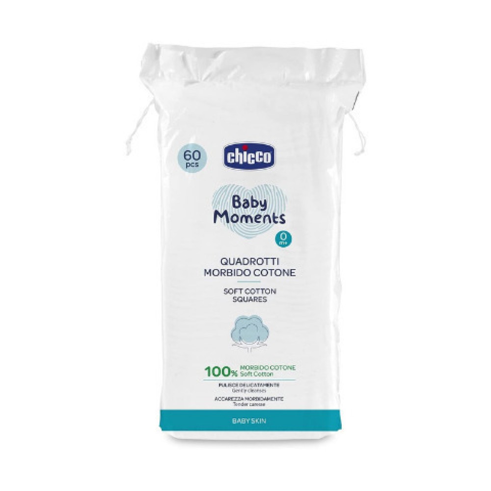Chicco Baby Moments Μαντηλάκια Καθαρισμού από 100% Απαλό Καθαρό Βαμβάκι 60τμχ (02654-00)