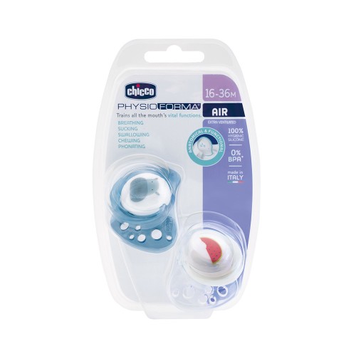 Chicco Πιπίλα Σιλικόνη PhysioForma Air Μπεζ-Γκρι/Μπλε 16-36m+ 2τμχ (C20-75086-92)