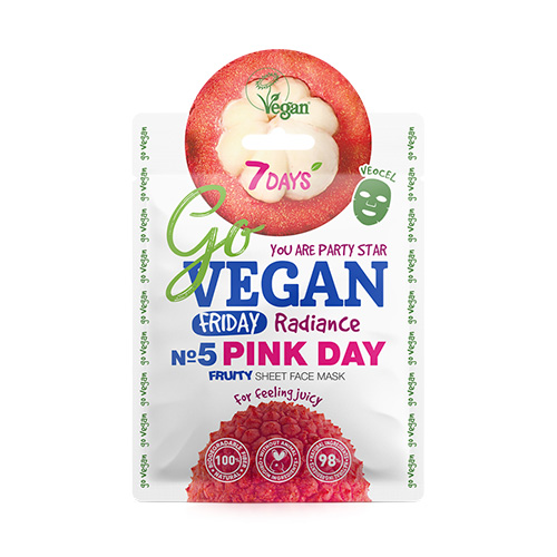 7DAYS Go Vegan Friday Pink Day Sheet Face Mask Μάσκα για Λάμψη, Τόνωση & Φρεσκάδα 25g