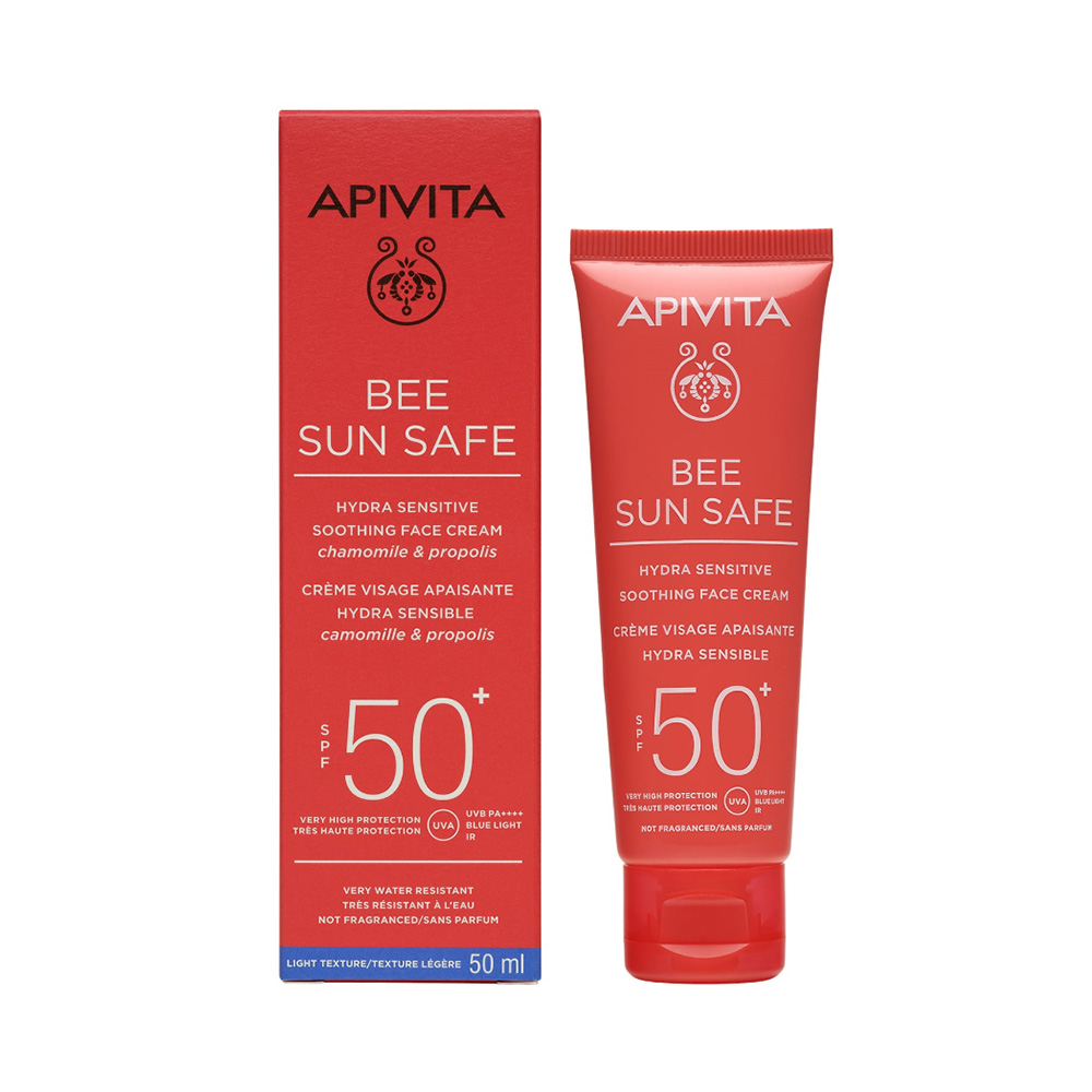 Apivita Bee Sun Safe Hydra Sensitive Face Cream SPF50+ Καταπραϋντική Αντηλιακή Κρέμα Προσώπου για Ευαίσθητες Επιδερμίδες 50ml