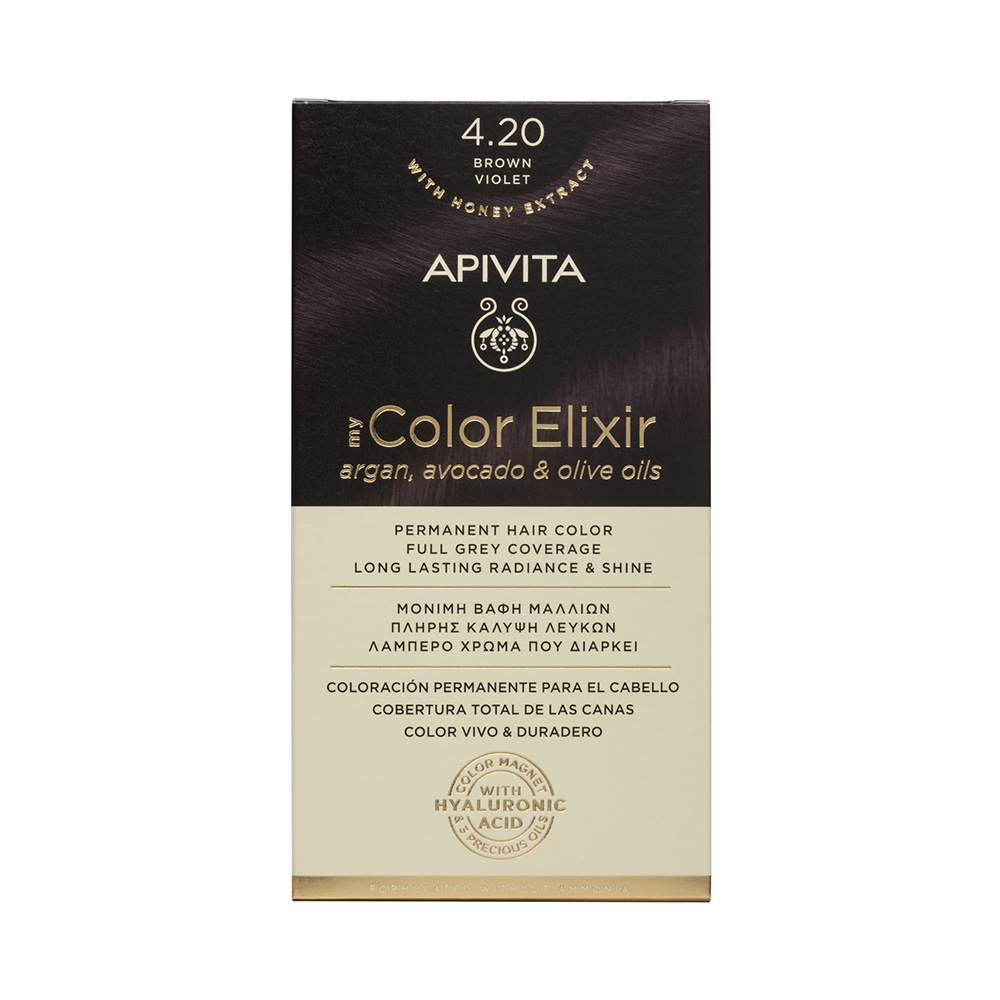 Apivita My Color Elixir Μόνιμη Βαφή Μαλλιών με Έλαιο Ελιάς, Argan και Αβοκάντο 4.20 Καστανό Βιολετί