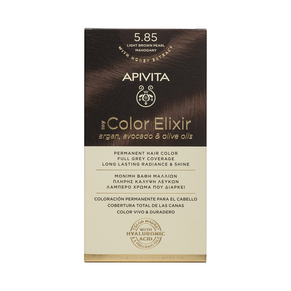 Apivita My Color Elixir Μόνιμη Βαφή Μαλλιών με Έλαιο Ελιάς, Argan και Αβοκάντο 5.85 Καστανό Ανοιχτό Περλέ