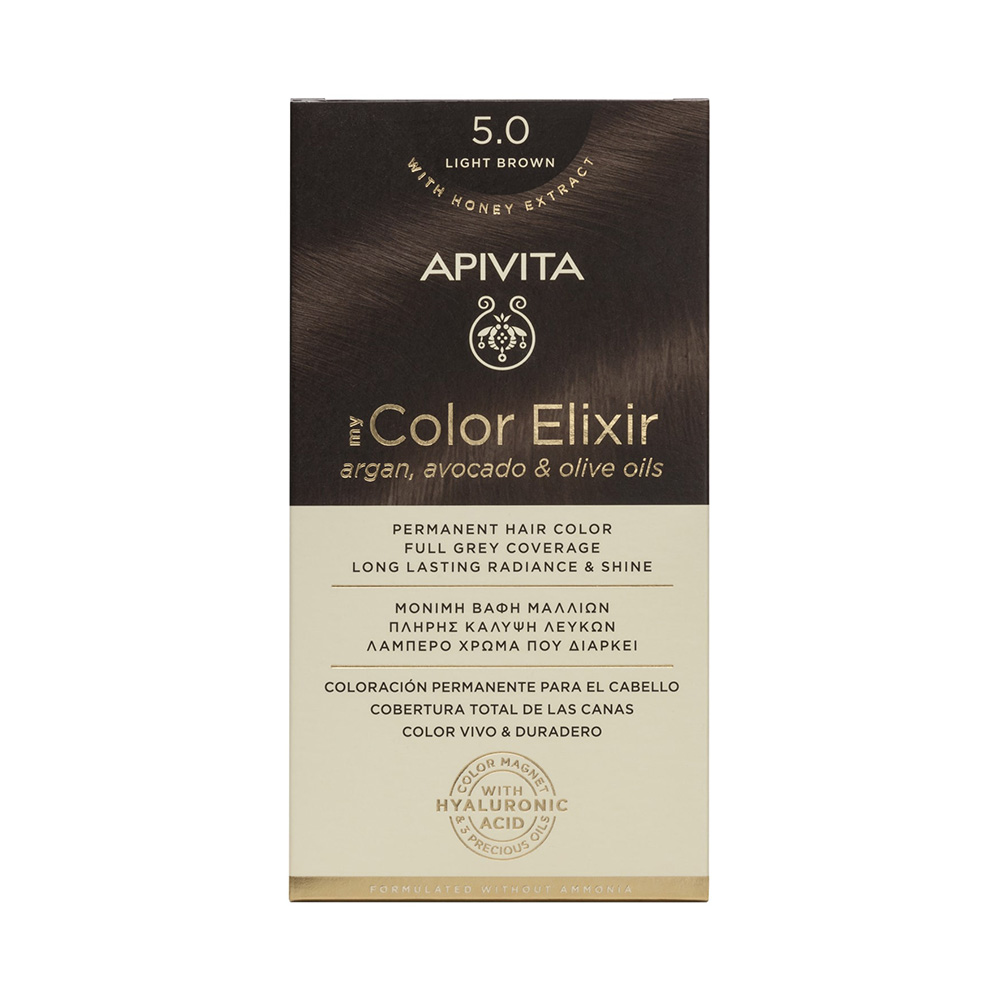 Apivita My Color Elixir Μόνιμη Βαφή Μαλλιών με Έλαιο Ελιάς, Argan και Αβοκάντο 5.0 Καστανό Ανοιχτό