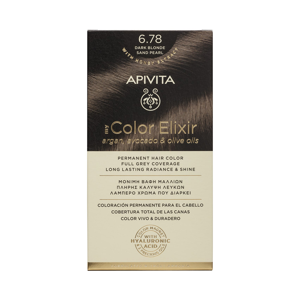 Apivita My Color Elixir Μόνιμη Βαφή Μαλλιών με Έλαιο Ελιάς, Argan και Αβοκάντο 6.78 Ξανθό Σκούρο Μπεζ Περλέ