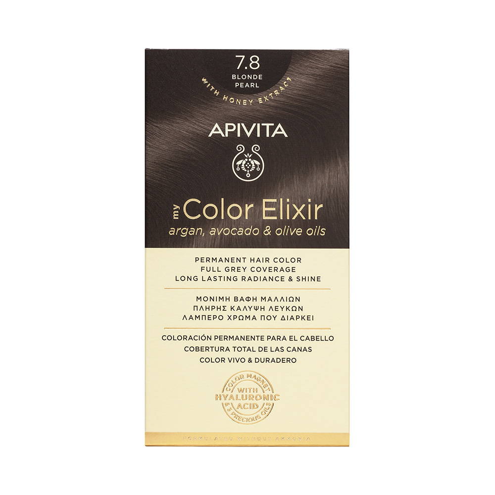 Apivita My Color Elixir Μόνιμη Βαφή Μαλλιών με Έλαιο Ελιάς, Argan και Αβοκάντο 7.8 Ξανθό Περλέ