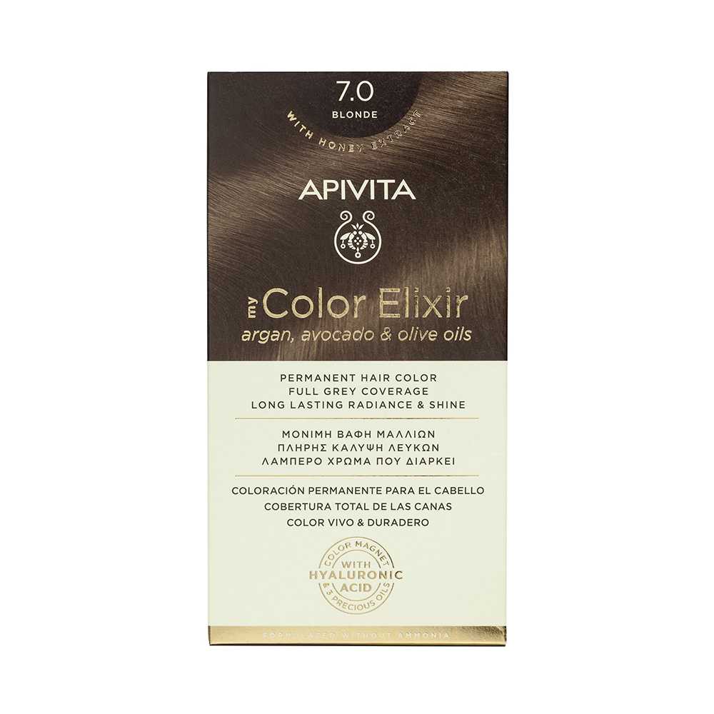 Apivita My Color Elixir Μόνιμη Βαφή Μαλλιών με Έλαιο Ελιάς, Argan και Αβοκάντο 7.0 Φυσικό Ξανθό