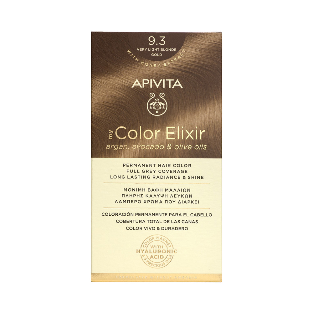 Apivita My Color Elixir Μόνιμη Βαφή Μαλλιών με Έλαιο Ελιάς, Argan και Αβοκάντο 9.3 Ξανθό Πολύ Ανοιχτό Χρυσό