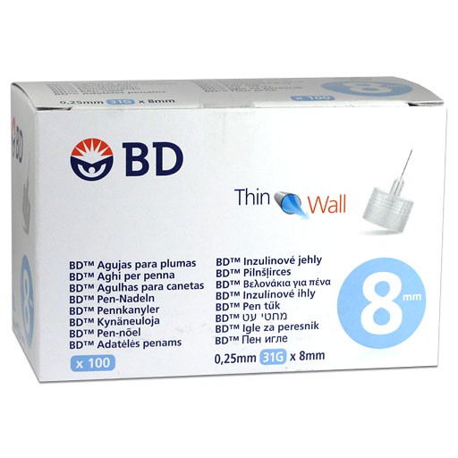 BD Thin Wall Βελόνες για Πένα Ινσουλίνης 31G x 8mm 100τμχ