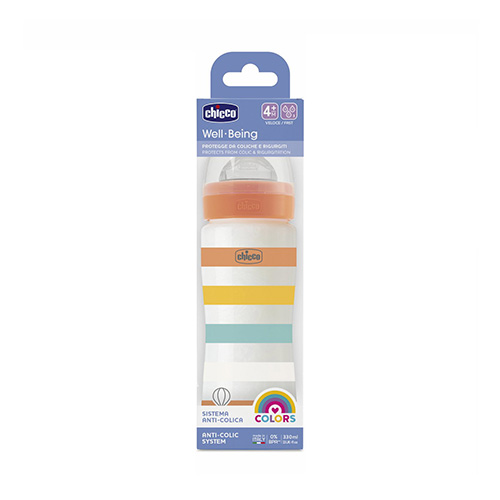 Chicco Well Being Πλαστικό Μπιμπερό με Θηλή Σιλικόνης 4m+ 330ml (28637-30/1) – Unisex