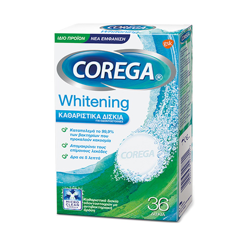 Corega Whitening Καθαριστικό Οδοντοστοιχίας 36 ταμπλέτες