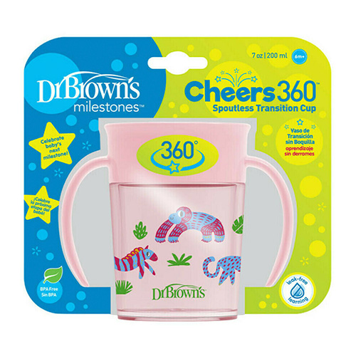 Dr. Brown’s Cheers 360° Εκπαιδευτικό Κύπελλο με Λαβές (6m+) 200ml – Ροζ (TC71005)