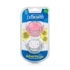 Dr. Brown’s Πιπίλες Σιλικόνης για 0-6m με Θήκη Νυκτός Pink-Grey 2τμχ – (PA12001)