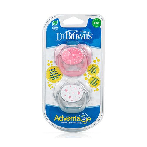 Dr. Brown’s Πιπίλες Σιλικόνης για 0-6m με Θήκη Νυκτός Pink-Grey 2τμχ – (PA12001)