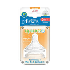 Dr. Brown’s Options+ Θηλές Σιλικόνης για Μπιμπερό με Φαρδύ Λαιμό Επίπεδο 1 (0m+) 2τμχ