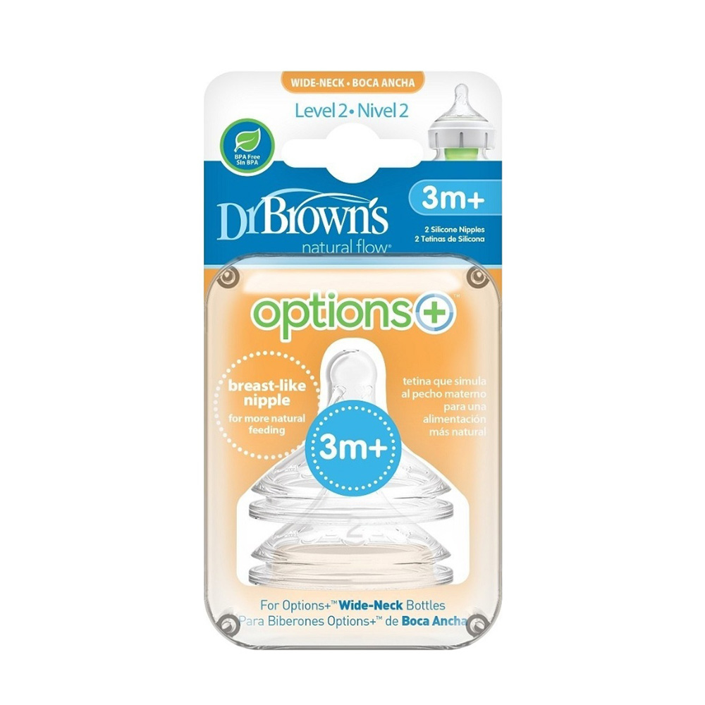 Dr. Brown’s Options+ Θηλές Σιλικόνης για Μπιμπερό με Φαρδύ Λαιμό Επίπεδο 2 (3m+) 2τμχ