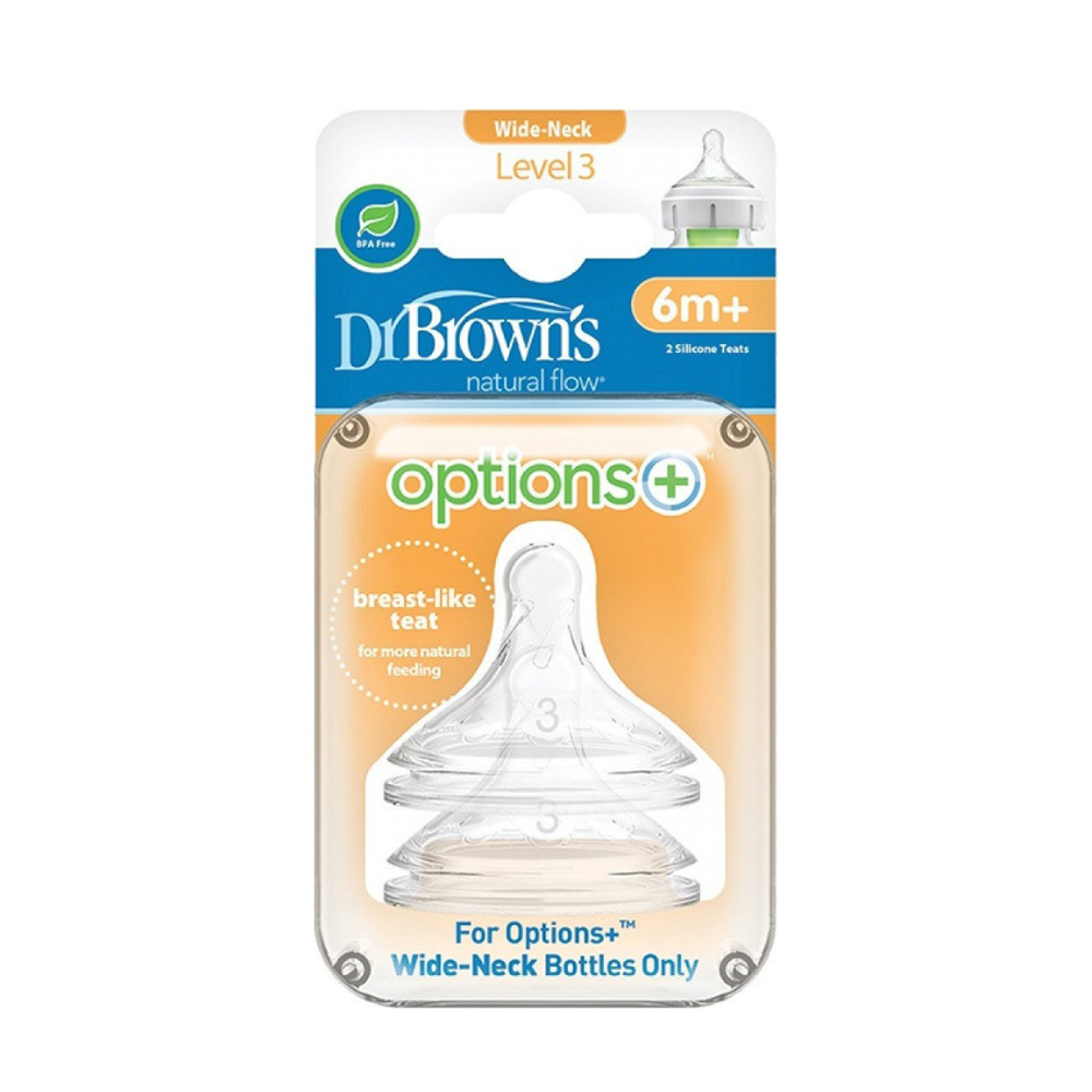 Dr. Brown’s Options+ Θηλές Σιλικόνης για Μπιμπερό με Φαρδύ Λαιμό Επίπεδο 3 (6m+) 2τμχ