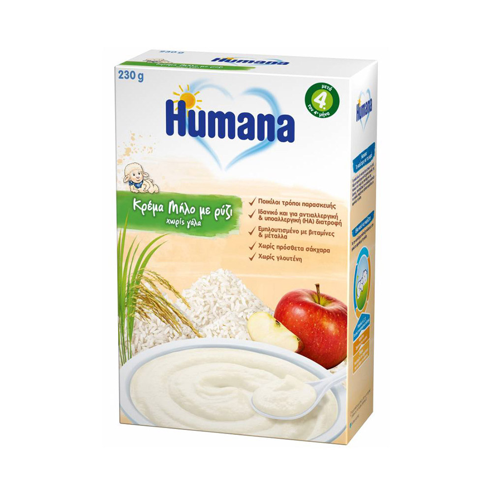 Humana Βρεφική Κρέμα Μήλο με Ρύζι Χωρίς Γάλα 4m+ 230g