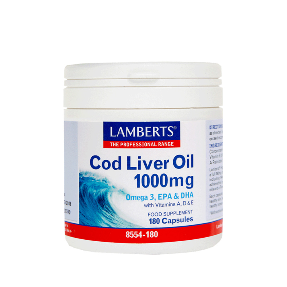 Lamberts Cod Liver Oil 1000mg Μουρουνέλαιο Πενταπλής Μοριακής Απόσταξης 180caps