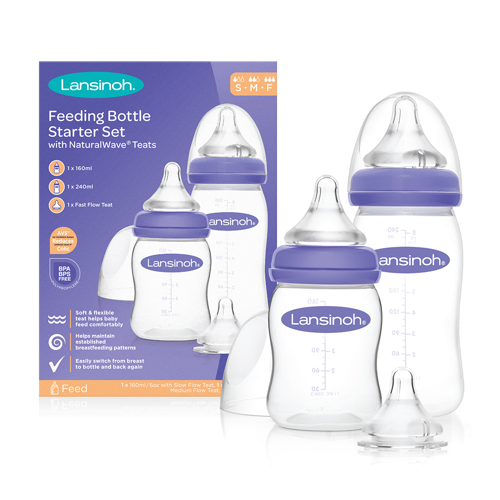 Lansinoh Starter Set Πλαστικά Μπιμπερό 240ml & 160ml και 3 μεγέθη NaturalWave Θηλής