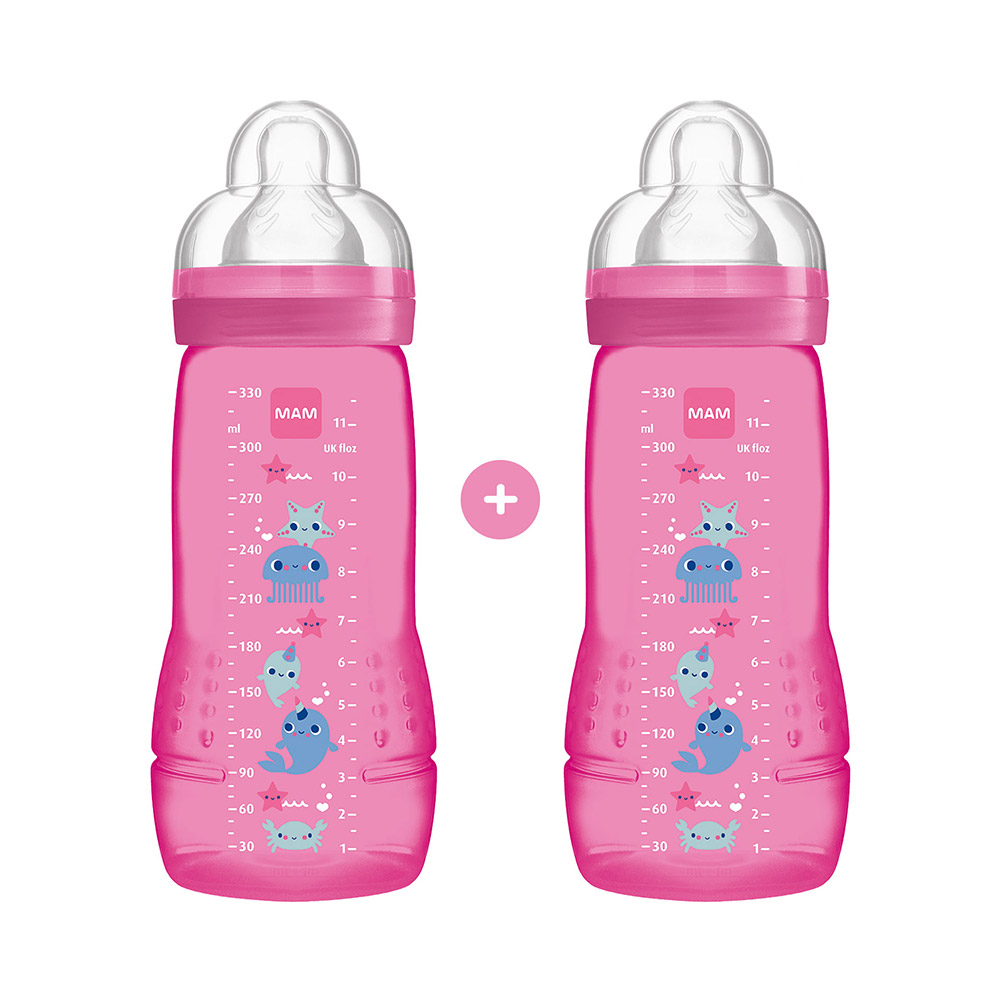 Mam Easy Active Baby Bottle Πλαστικό Μπιμπερό με Θηλή Σιλικόνης 4m+ 2x330ml (365S) – Φούξια Βυθός