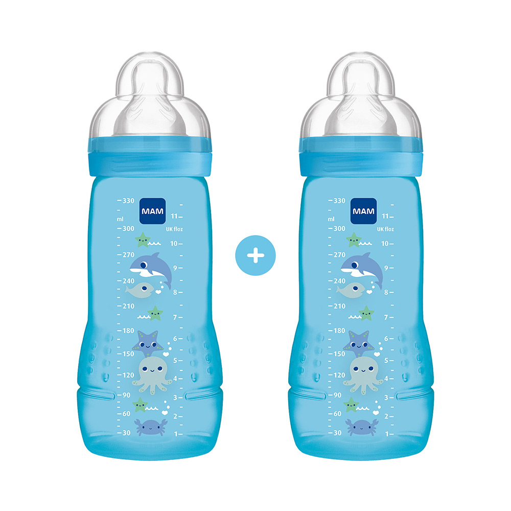 Mam Easy Active Baby Bottle Πλαστικό Μπιμπερό με Θηλή Σιλικόνης 4m+ 2x330ml (365S) – Μπλε