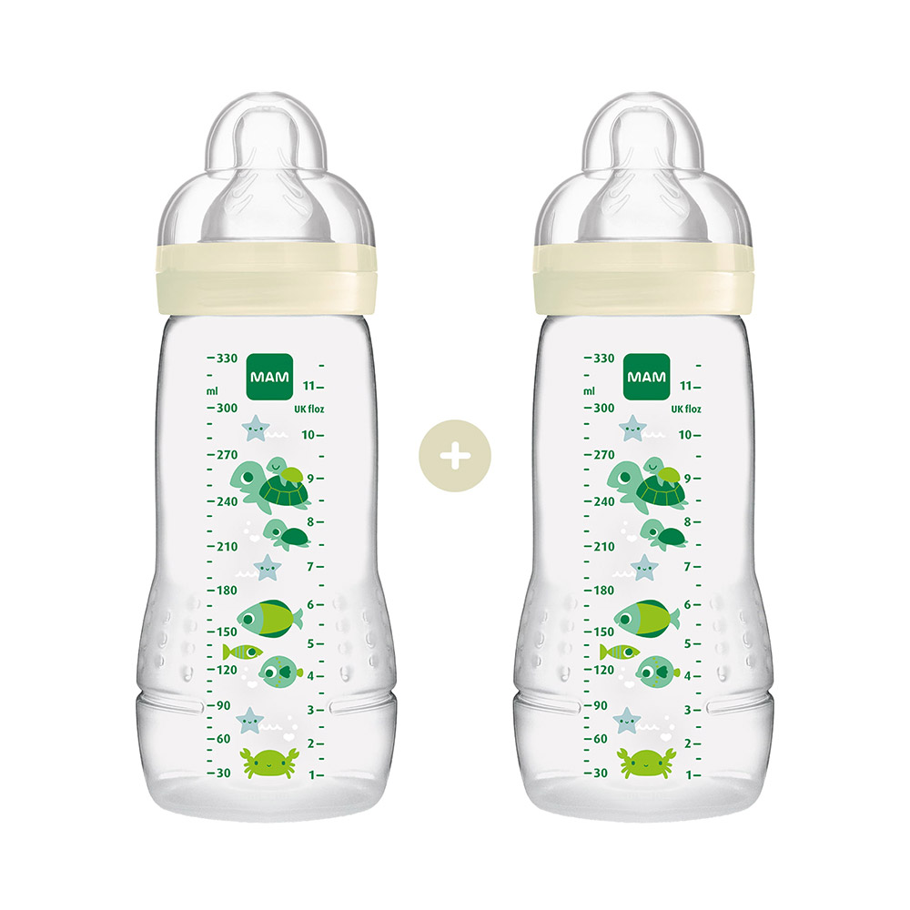 Mam Easy Active Baby Bottle Πλαστικό Μπιμπερό με Θηλή Σιλικόνης 4m+ 2x330ml (365S) – Πράσινο