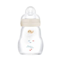 Mam Feel Good Γυάλινο Μπιμπερό με Θηλή Σιλικόνης (0+) 170ml – Κρεμ (370SUc)