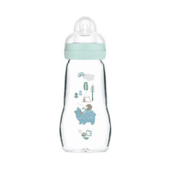 Mam Feel Good Baby Bottle Γυάλινο Μπιμπερό με Θηλή Σιλικόνης 2m+ 260ml (375SB) – Μπλε