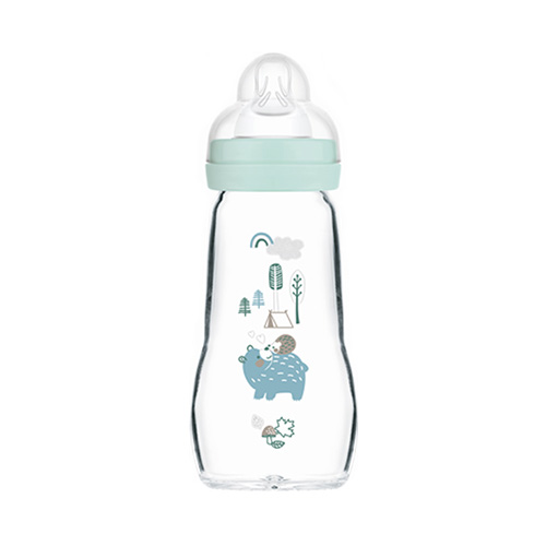 Mam Feel Good Baby Bottle Γυάλινο Μπιμπερό με Θηλή Σιλικόνης 2m+ 260ml (375SB) – Μπλε
