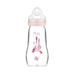 Mam Feel Good Baby Bottle Γυάλινο Μπιμπερό με Θηλή Σιλικόνης 2m+ 260ml (375SG) – Ροζ