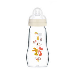 Mam Feel Good Baby Bottle Γυάλινο Μπιμπερό με Θηλή Σιλικόνης 2m+ 260ml (375SU) – Κρεμ