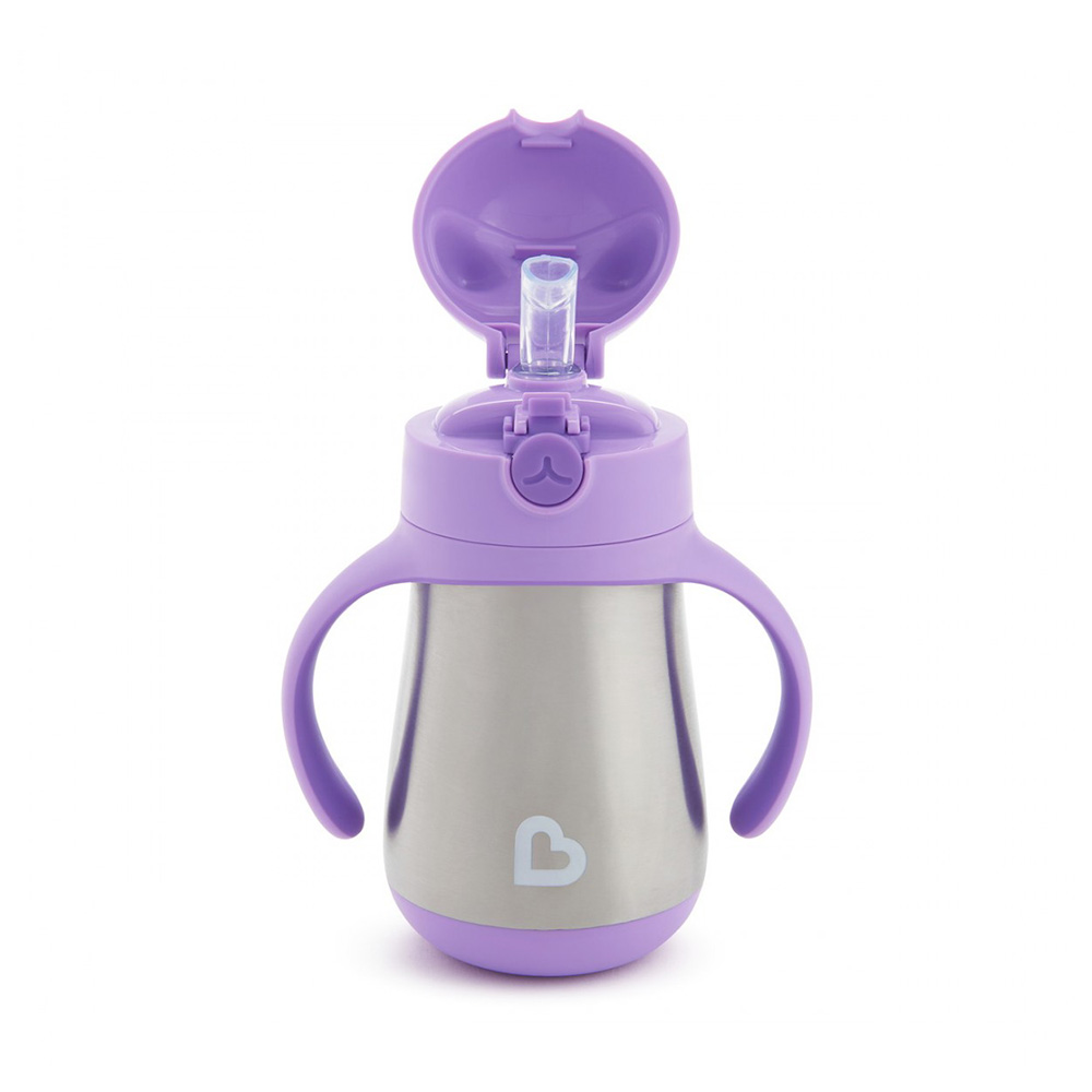 Munchkin Cool Cat Stainless Steel Straw Cup Ανοξείδωτο Θερμός 237ml – Μωβ