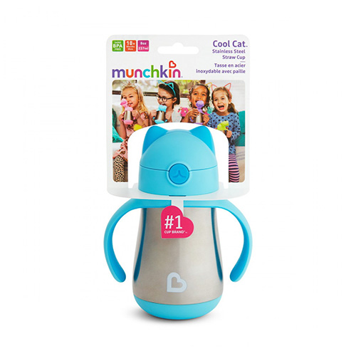 Munchkin Cool Cat Stainless Steel Straw Cup Ανοξείδωτο Θερμός 237ml – Γαλάζιο