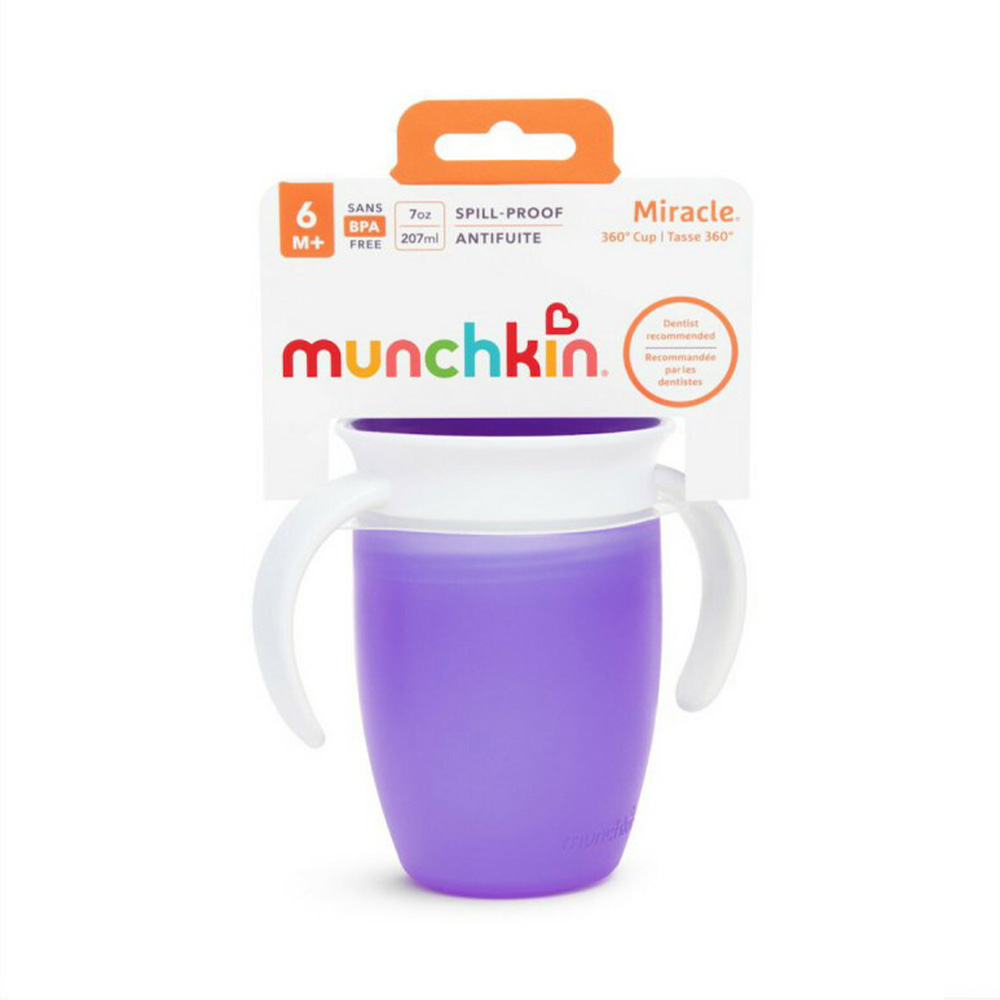 Munchkin Miracle 360° Cup Κύπελλο Εκπαιδευτικό με Λαβές (6m+) 207ml – Μωβ
