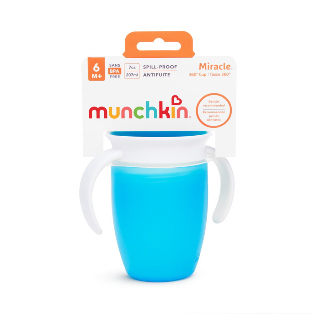 Munchkin Miracle 360° Cup Κύπελλο Εκπαιδευτικό με Λαβές (6m+) 207ml – Μπλε