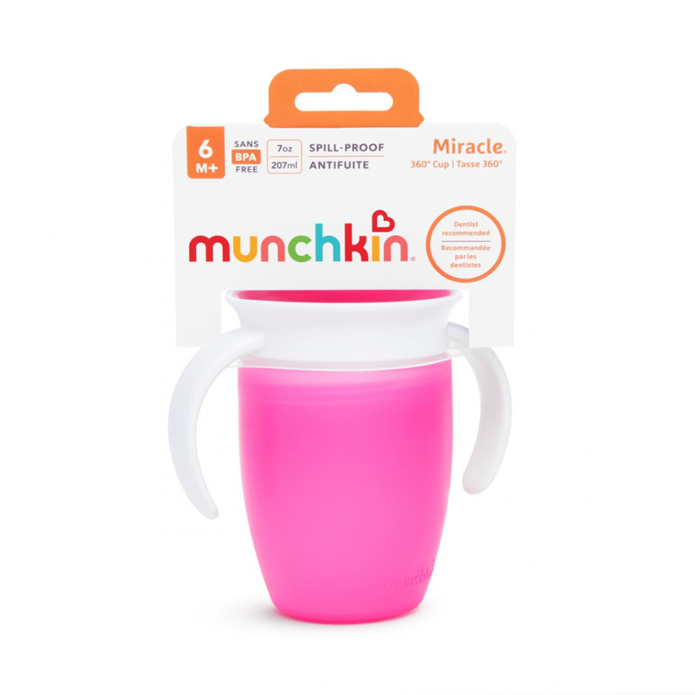 Munchkin Miracle 360° Cup Κύπελλο Εκπαιδευτικό με Λαβές (6m+) 207ml – Ροζ