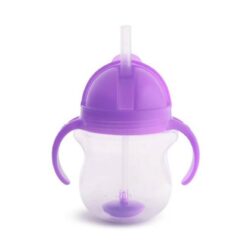 Munchkin Tip & Sip Straw Cup Ποτήρι με Καλαμάκι Σιλικόνης, Βαρίδι και Λαβές 207ml – Μωβ