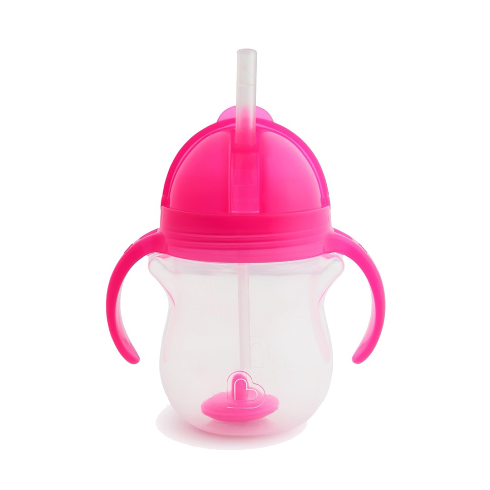 Munchkin Tip & Sip Straw Cup Ποτήρι με Καλαμάκι Σιλικόνης, Βαρίδι και Λαβές 207ml – Ροζ