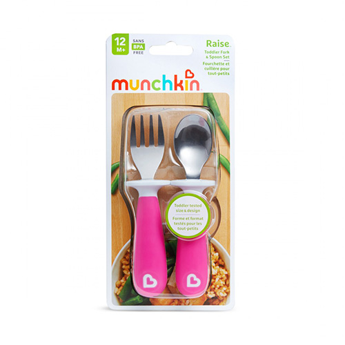 Munchkin Raise Toddler Fork & Spoon Σετ Κουταλοπίρουνο 12m+, 2τμχ – Ροζ