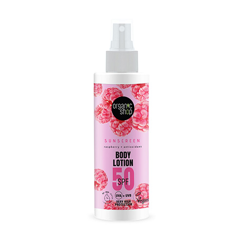 Organic Shop Sunscreen Body Lotion Αντηλιακή Λοσιόν Σώματος με Σμέουρο SPF50 150ml