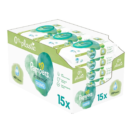 Pampers Harmonie Aqua Μωρομάντηλα με 99% Νερό, Χωρίς Οινόπνευμα & Άρωμα 15×48τμχ