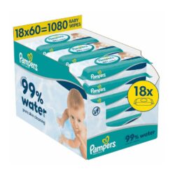 Pampers Μωρομάντηλα με 99% Νερό, χωρίς Οινόπνευμα & Parabens 18×60τμχ