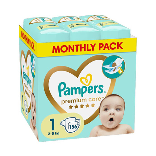 Pampers Premium Care Monthly Pack Πάνες Νο1 (2-5kg) 156τμχ