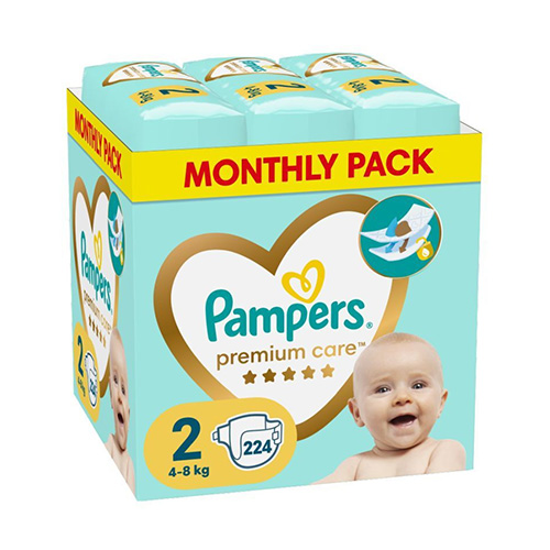 Pampers Premium Care Monthly Pack Πάνες Νο2 (4-8kg) 224τμχ
